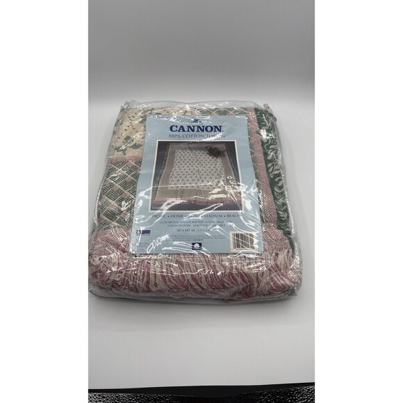 Vtg Cannon Cotton Throw Blanket Cottage Roses NOS Woven Beige Grandma USA - Picture 10 of 14